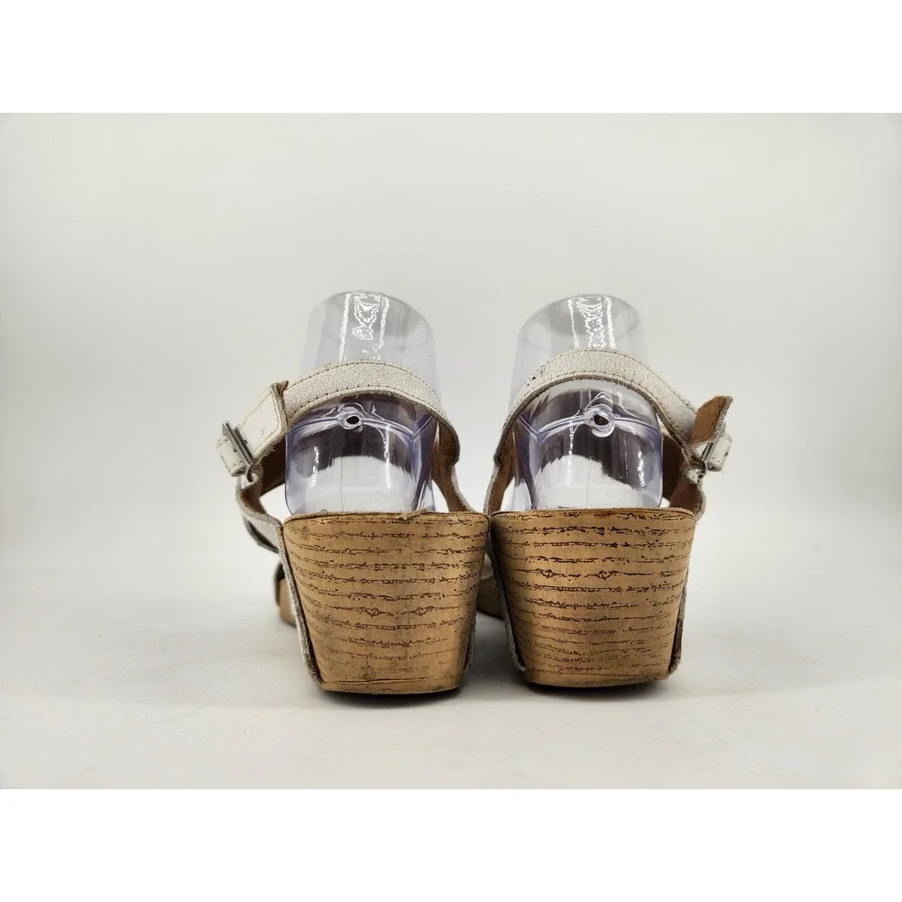 Clarks Strappy Wedge Sandals Womens 9W White Leather Adjustable Straps Slingback